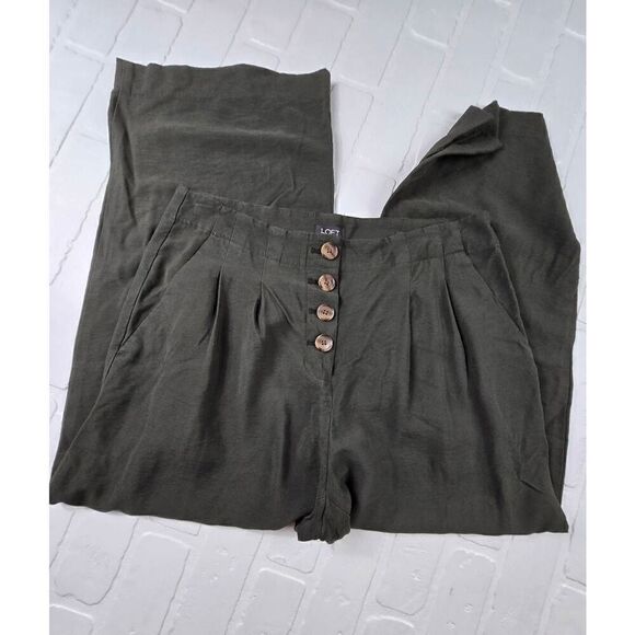 Loft Dark Green High Waist Cropped Wideleg Pants Size 8 - Picture 3 of 3